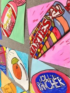 colorful art work on the wall with name tags