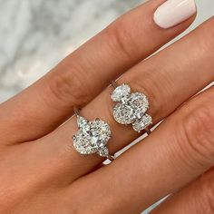 Bridal Engagement Rings Oval with Petite Pear Side Stones Engagement Ring Side Stones Engagement Ring, Three Stone Engagement Rings Oval, Three Stone Diamond Ring, Oval Cut Engagement Ring, Future Engagement Rings, Moissanite Engagement Ring Oval, Yellow Engagement Rings