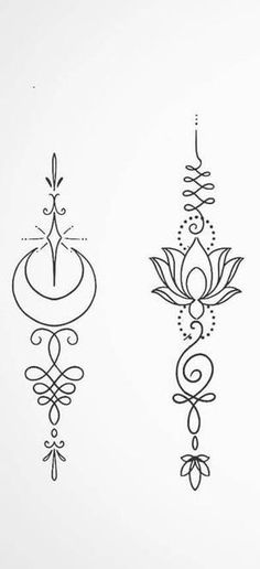 three different designs are shown on the side of a white wall and one is drawn in black ink