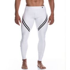 Gigo Enigmatic White Leggings Men's Leggings In Stock - Ships In 24 Hours 96% Polyester 4% Spandex Machine Wash Made In Colombia High-stretch White Training Bottoms, White High-stretch Training Bottoms, White High Stretch Training Bottoms, White Fitted Training Pants, Fitted White Elastane Tights, White Compression Elastane Bottoms, White Compression Pants For Gym, White High Stretch Tights For Sports, Tight White Training Bottoms