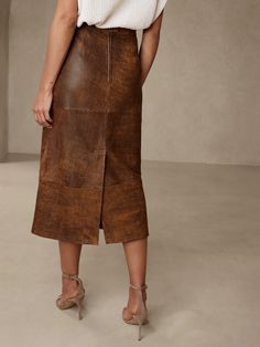 BR ARCHIVES Leather Walking Skirt | Banana Republic Equestrian Outfits Women, Suede Skirt Outfit, Walking Skirt, Brown Suede Skirt, The Moors, Tank Top Pattern, Olive Jacket, Pencil Skirt Outfits, Happy Hours