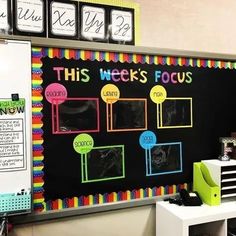 this week's focus is written on a blackboard in front of a bulletin board