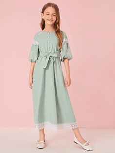 Botanical Sleeve, Box Pleated Dress, Girls Long Dresses