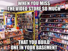 there is a video store with shelves full of dvds