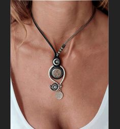 Leather Necklace for Women, Black Necklace Cord, Adjustable Necklace, Boho Necklace, Bohemian Jewelry, Gift Ideas for Women - Etsy Bohemian Jewelry Gift, Black Leather Necklace, Jewelry Gift Ideas, Soutache Necklace, Gift Ideas For Women, Necklace Cord, Jewelry Picture, Boho Pendant, Necklace Boho