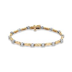 This elegant tennis bracelet features 14 dazzling round cutdiamonds in prong settings. Crafted of luscious 14-karat yellowgold and shines with a high polish finish. This bracelet secureswith a box clasp and safety latch. Jewelry Type: Fine Gold Karat: 14k Total Diamond Weight: 1 to 1.5 Carats Diamond Properties: Natura Tennis Jewelry, Jewelry Bracelets Gold, Diamond Tennis Bracelet, Box Clasp, Yellow Stone, Tennis Bracelet Diamond, Tennis Bracelet, Diamond Clarity, Round Cut Diamond