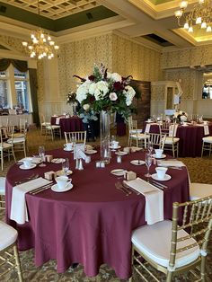 a dining room set up for a formal function