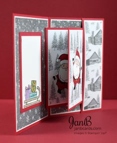 an open christmas card with santa clause on it