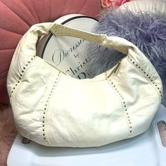 Kooba Vintage Leather Hobo I Am Original Owner Vintage 2002 Gorgeous Winter White Leather With Gold Studding Stunning Lilac Interior With Minimal Markings. Amazing Condition For Year With Expected Minor Spots To Leather Phenomenal Y2k Style!! Lilac Interior, Vintage Winter, Leather Hobo Bag, Leather Hobo, Winter White, Y2k Style, Gold Studs, Hobo Bag, Vintage Leather