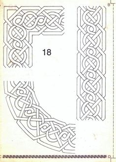 an old book page with the letter f in celtic knotwork and two different patterns