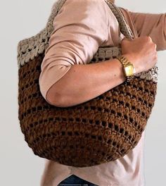 The design of this bag is all about Easy to make and trendy to wear. Using the simplest shape is great pattern for beginners and it is a relaxing crochet for advanced crocheters. If you are looking for simple cool bag, this pattern is for you!! LANGUAGE: English LEVEL: Easy YARN WEIGHT: DK YARN QUANTUTY: 500 gr (17,60 Oz)/ 1270 mt (1390 yards) CROCHET HOOK: 6 mm (US J - 10) BAG MEASUREMENTS: Width: 16.5 in (42cm) Height (measured from the side without handle): 14 in (35 cm) Handle length: 14.5 ( Brown Crochet Bag With Top Carry Handle For Beach, Casual Crochet Cotton Yarn Beach Bag, Casual Cotton Yarn Crochet Bag For Beach, Brown Crochet Bag For Summer, Casual Beach Crochet Bag In Cotton Yarn, Yarn Crochet Bag For Everyday Summer Use, Casual Crochet Cotton Yarn Bag For Beach, Everyday Yarn Crochet Bag For Summer, Brown Crochet Beach Bag With Top Carry Handle