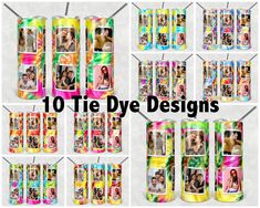 10 different photo collager stickers with the words 10 tie dye designs on them