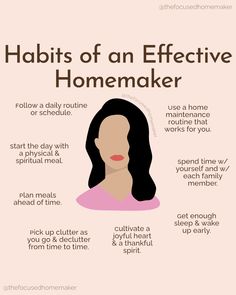 the benefits of effective homemaker info on pink background with text that reads, habitts of an effective homemaker follow a daily routine