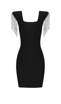 DIAMOND TASSEL KNITTED DRESS IN BLACK Elegant Mini Dress With Beaded Fringe For Night Out, Elegant Mini Dress With Tassels For Evening, Elegant Mini Dress With Tassels For Club, Elegant Party Bodycon Dress With Fringe, Black Tassel Mini Dress For Party, Black Party Mini Dress With Tassels, Black Mini Dress With Tassels For Party, Elegant Evening Bodycon Dress With Rhinestone Fringe, Elegant Black Dress With Beaded Fringe