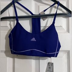 Nwt Size Xs Super Pretty Blue Stretchy Adjustable Straps Sporty Purple Sports Bra With Built-in Bra, Purple Fitted Sports Bra For Training, Purple Fitted Athleisure Sports Bra, Fitted Purple Sports Bra For Gym, Fitted Purple Sports Bra For Training, Purple Athleisure Sports Bra For Summer, Purple Sports Bra For Summer Workout, Sporty Purple Racerback Sports Bra, Fitted Adidas Activewear With Go-dry Technology