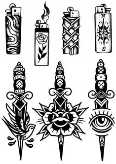 an ink drawing of different types of tattoos