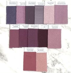 the swatches are all different shades of purple and pink, with some white on top