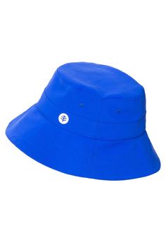 a blue bucket hat on a white background