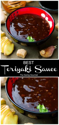 the best teriyaki sauce is in this bowl and ready to be served on the table