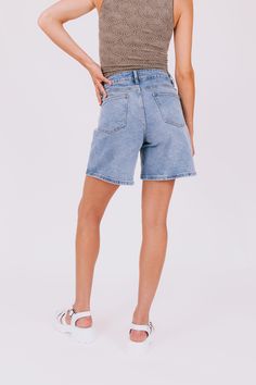 Rock your style with the Never Be Me Shorts! These stretchy, high waist Bermuda mom shorts are versatile and comfortable. Never settle for anything less than the best in these must-have bottoms. Details Stretchy High waist Bermuda mom shorts Sizing Approximate measurements: SIZE LENGTH/INSEAM WAIST Small 16/6.5" 28" Medium 17/7" 32" Large 17/7" 34" XLarge 18/7.5" 36" Fabric has some stretchModel is 5’8 wearing small Material 87% Cotton 12% PolyesterHand wash coldHang to dry Summer Jeans With Built-in Shorts, Spring Day Out Jean Shorts, High Rise Jean Shorts With Built-in Shorts For Summer, Trendy Jeans With Built-in Shorts, Casual High Rise Shorts With Built-in Shorts, Casual High Rise Shorts With Built-in Support, Summer Jean Shorts With Pockets, High Rise Cotton Shorts For Summer, Trendy Knee-length Shorts