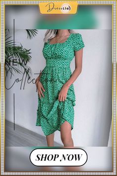 Vintage Floral Print Chiffon Dresses for Women Summer Chic Fashion Ruffles Short Puff Sleeve Square Collar Vintage Midi Dress Casual Chiffon Square Neck Dress, Green Tiered Ruched Midi Dress, Casual Square Neck Chiffon Dress, Green Ruched Tiered Midi Dress, Green Chiffon Dresses With Ruffle Hem, Green Square Neck Chiffon Dress, Green Chiffon Dresses With Square Neck, Green Chiffon Square Neck Dress, Green Short Sleeve Chiffon Midi Dress