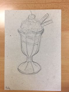 a drawing of an ice cream sundae