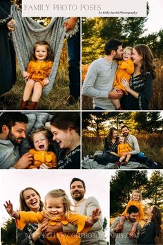 a collage of family photos taken in the woods