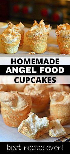 Collage of angel food cupcakes at top and bottom.