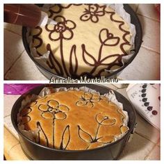 two pictures showing the same cake in different pans