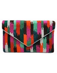 Aztec Beaded Clutch. Multicolor Crossbody Clutch For Evening, Multicolor Crossbody Clutch For Party, Beaded Crossbody Evening Bag For Party, Beaded Crossbody Clutch, Multicolor Summer Clutch Evening Bag, Multicolor Clutch Evening Bag For Summer, Multicolor Sequined Evening Clutch, Summer Party Beaded Clutch, Beaded Crossbody Clutch For Party