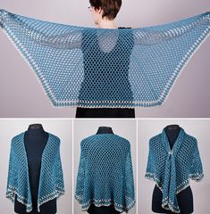 three pictures show how to crochet a shawl with the same pattern as it is