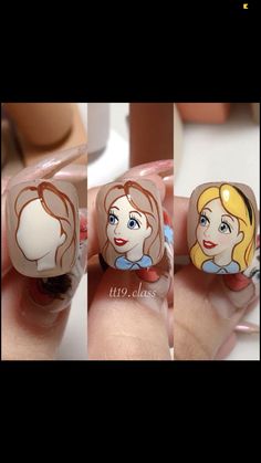 Nail Cartoon Design, 90s Cartoon Nails, Doll Nail Art, Nail Art Cartoon, Face Nail Art, Aesthetic Nail Art, Coquette Nail, Sponge Nail Art