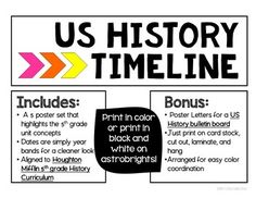 the us history time line is shown in black and white with an arrow pointing to it