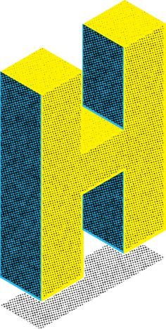 the letters h are made up of blue and yellow squares, which appear to be interlocked into each other