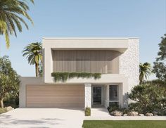 an artist's rendering of a modern house with palm trees