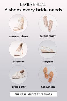 the bride's shoes for her wedding day are shown in this info sheet, which includes