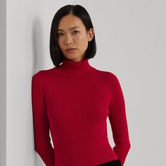 An "LRL"-engraved metal nameplate finishes this cotton-blend turtleneck in signature style. Ralph Lauren Turtleneck, Ralph Lauren Womens Clothing, Pants Shirt Men, Ribbed Turtleneck Sweater, Ralph Lauren Style, Swimwear Dress, Ribbed Turtleneck, Sweaters Online, Ralph Lauren Womens