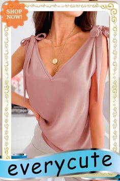 Sweet Women V-neck Sleeveless Straps Tops Trendy V-neck Summer Vest, Casual V-neck Tank Top For Party, Trendy V-neck Vest For Summer, Feminine Solid Color Summer Tank Top, Summer Party Vest, Pink V-neck Vest For Summer, Solid V-neck Vest For Spring, Elegant Pink Tank Top For Summer, Feminine V-neck Vest For Summer