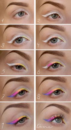 Tutorial: Neon eyeliner Neon Eyeliner, Guard Hair, Rave Attire, Eyes Step By Step, Kohl Kajal, Gold Eyeliner, Eyeshadow Tutorials, Awesome Makeup