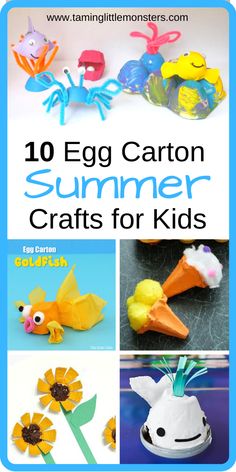 an egg carton with the words 10 egg carton summer crafts for kids