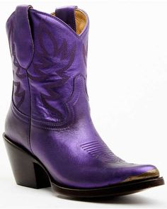 Idyllwind Women's Wheels Metallic Leather Booties - Pointed Toe - Country Outfitter Purple Cowboy Boots, Bota Country, Womens Cowgirl Boots, Western Booties, Miranda Lambert, Cowboy Boots Women, Heel Caps, Purple Leather, Rubber Heels