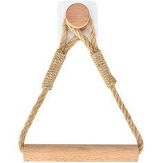 a wooden object with rope hanging from it