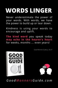 A spiral-bound copy of the Good Manners Guide Words Have Power, God Is Amazing, Quotes About Motherhood, Words To Use, Man Stuff, Motivational Messages, Character Building, Homeschool Mom