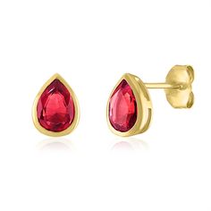 A perfect July birthstone gift, these lab-created ruby stud earrings are beautifully crafted in 10K yellow gold. Regarded as a symbol of wealth and prosperity, this pair is also a thoughtful just-because gift for a special someone. | Lab-Created Ruby Birthstone Stud Earrings | 10K Yellow Gold | Size 8.10mm | Helzberg Diamonds Ruby Stud Earrings, Symbol Of Wealth, Ruby Earrings Studs, Ruby Birthstone, Wealth And Prosperity, Helzberg Diamonds, Ruby Stone, Just Because Gifts, July Birthstone