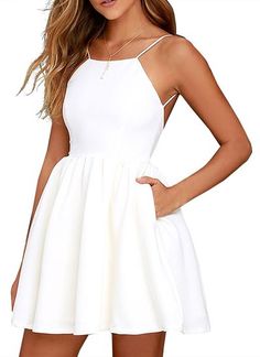 13 White Dresses To Wear Before Labor Day Backless Short Dress, Dress Spaghetti, Mini Dress Casual, Hoco Dresses, Ladies Dress Design, Spaghetti Strap Dresses