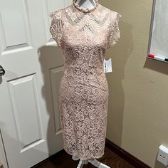 Light Pink Color. Absolutely Gorgeous Lace Dress!! Never Got To Wear Cause I Ended Up Going With Another Dress To A Wedding. Very Stunning And In Perfect Condition. Comes With Tag. Pet And Smoke Free Home. My Loss Is Your Gain. Lace Short Sleeve Stretch Dress, Short Sleeve Lace Stretch Dress, Lace Stretch Dresses With Short Sleeves, Short Sleeve Lace Dresses With Stretch, Feminine Stretch Lace Dress, Beige Stretch Lace Dress, Elegant Spring Stretch Lace Dress, Spring Elegant Stretch Lace Dress, Feminine Stretch Wedding Dresses