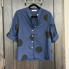 Never Worn! Medium But Fits S Summer Black Blouse With Button Cuffs, Black Summer Blouse With Button Cuffs, Black Top With Placket For Spring, Black Tops With Placket For Spring, Black Placket Tops For Spring, Button Up Blouse, Black Blue, Blue Black, Button Up