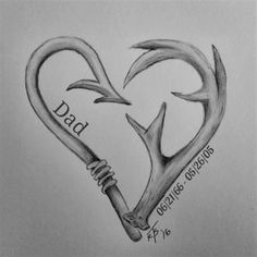 a drawing of a heart with two antlers in it and the words dad written on it