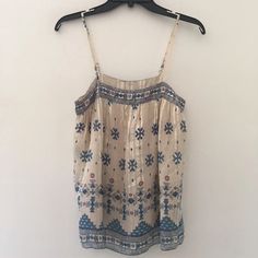 Nwt Joie Rosenda Silk Chiffon Tank Blue Cream Aztec Xs Sleeveless Silk Beach Top, Sleeveless Silk Tops For Beach, Sleeveless Silk Tops For The Beach, Summer Beige Silk Blouse, Beige Silk Blouse For Summer, Sleeveless Silk Top For Vacation, Blue Silk Summer Tops, Cream Sleeveless Bohemian Blouse, Blue Silk Tops For Summer