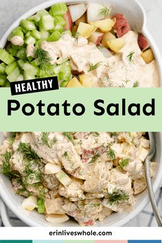 healthy potato salad in a bowl with the title above it